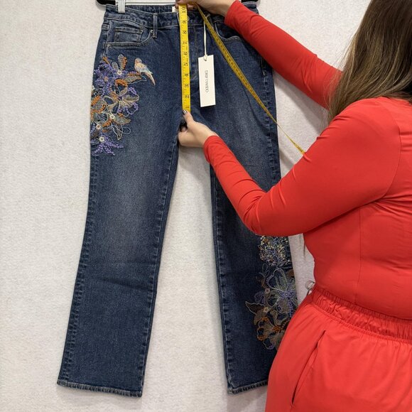 Driftwood Jeans Womens W28 L25 Blue Embroidered Floral Bird Straight Leg Denim - Picture 3 of 8